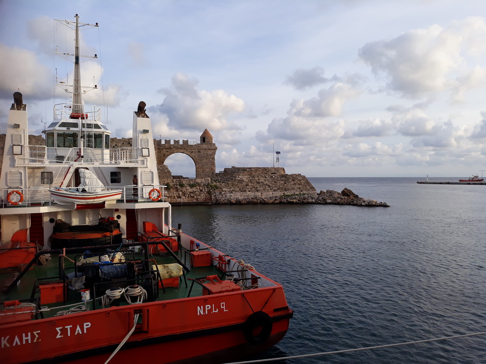 View from the deck of Dodecanese Seaways in Kolona harbour, Rhodes