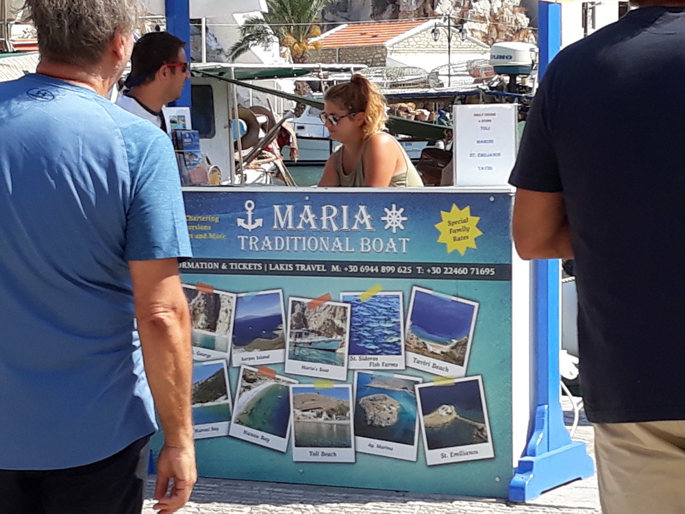 The other day boat on Symi. The Maria, via Lakis Travel. Not around the island, but to some places others don't go to. I must try in sometimes.